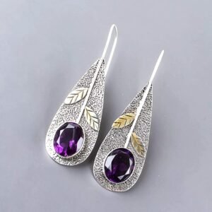 925 Sterling Silver Amethyst Dangle Earrings - Image 2