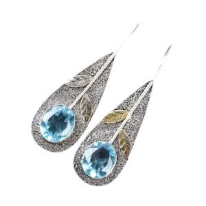 925 Sterling Silver Aquamarine Dangle Earrings - Image 1