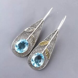 925 Sterling Silver Aquamarine Dangle Earrings - Image 2