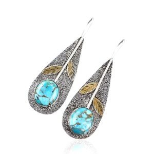 925 Sterling Silver Blue Copper Turquoise Dangle Earrings - Image 1