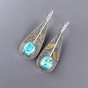 925 Sterling Silver Blue Copper Turquoise Dangle Earrings - Image 2