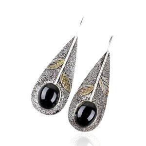 925 Sterling Silver Black Onyx Dangle Earrings - Image 1