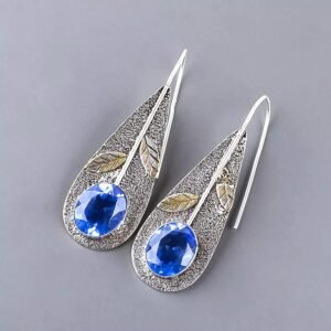 925 Sterling Silver Blue Topaz Dangle Earrings - Image 2