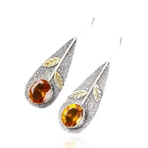 925 Sterling Silver Citrine Dangle Earrings - Image 1