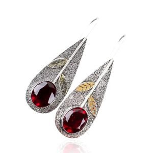 925 Sterling Silver Garnet Dangle Earrings - Image 1