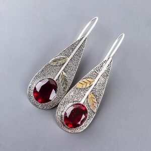 925 Sterling Silver Garnet Dangle Earrings - Image 2