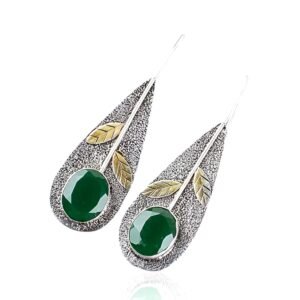 925 Sterling Silver Green Onyx Dangle Earrings - Image 1