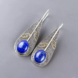 925 Sterling Silver Lapis Lazuli Dangle Earrings - Image 2