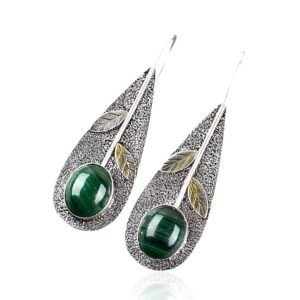 925 Sterling Silver Malachite Dangle Earrings - Image 1