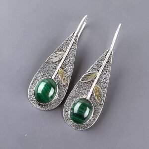 925 Sterling Silver Malachite Dangle Earrings - Image 2