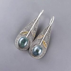 925 Sterling Silver Moss Agate Dangle Earrings - Image 2