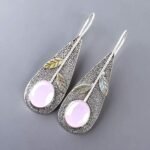 925 Sterling Silver Pink Chalcedony Dangle Earrings - Image 2