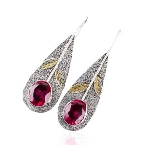 925 Sterling Silver Ruby Dangle Earrings - Image 1