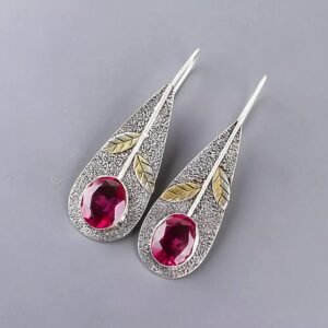 925 Sterling Silver Ruby Dangle Earrings - Image 2