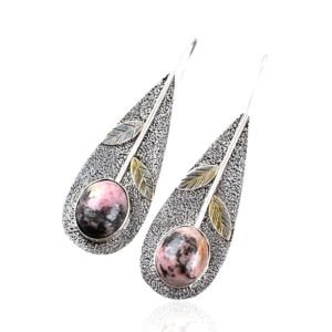 925 Sterling Silver Rhodonite Dangle Earrings - Image 1