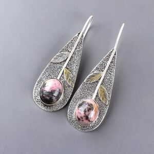 925 Sterling Silver Rhodonite Dangle Earrings - Image 2