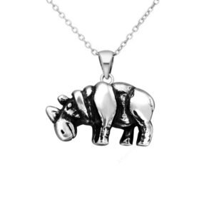 Handcrafted Bohemian Silver Rhino Pendant Necklace - Unique Boho Animal Jewelry for Birthday Gifts, Statement Pieces, Bridesmaids & Weddings - Image 1