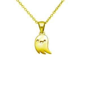 Delightful Ghost Pendant Necklace in Gold Plated Silver - Whimsical Boho Charm for Spooky Style - Birthday Gift, Bridesmaid Accessory, or Unique Wedding Proposal Statement - Image 1
