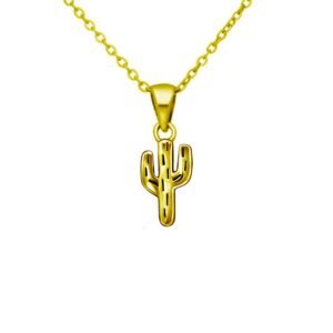 Gold Plated Cactus Charm Necklace - Minimalist Bohemian Statement Pendant for Women - for Everyday Wear, Unique Birthday, Wedding or Bridesmaid Gift - Image 1