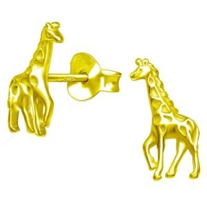 Elegant Silver Giraffe Stud Earrings - Boho Art & Deco Statement Gift for Women, Daughter, Bridesmaid, Yellow Gold Plated - Image 1