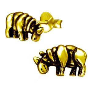 Handcrafted Gold-Plated Rhino Stud Earrings - Unique Silver 925 Bohemian Animal Jewelry for Women - Eco-Friendly Gift for All Occasions: Birthday, Wedding, Engagement, Bridesmaid - Image 1