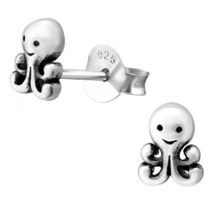 Sterling Silver Octopus Stud Earrings | Boho Animal Jewelry Gift for Women, Daughter | Unique Art & Deco Design - Image 1