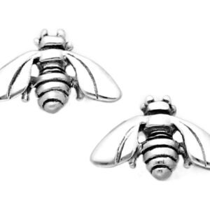 Sterling Silver Boho Bee Stud Earrings - Unique Art & Deco Design, Gift for Women, Daughters, Bridesmaids - Bohemian Jewelry Statement - Image 1
