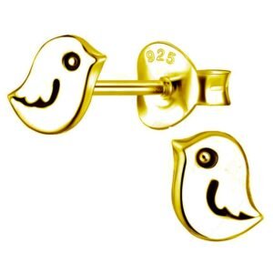 Charming Bird Sterling Silver Stud Earrings - Adorable Boho Gold Plated Earrings for Women, Gift for Birthday, Wedding, Bridesmaid, Statement Accessories, Elegant Bohemian Jewelry Gift - Image 1