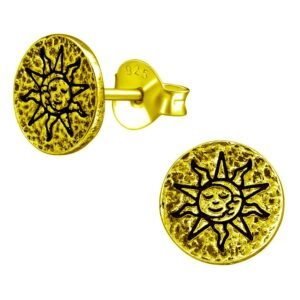 Antique Gold Sunburst Stud Earrings for Women - 925 Sterling Silver Boho Chic Jewelry, Gift for Birthday Gift, Engagement or Bridesmaid Present, Unique Bohemian Statement Piece - Image 1