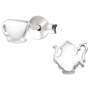 Elegant 925 Sterling Silver Tea Set Earrings - Bohemian Teapot and Teacup Design - Gift for Women, Weddings, Birthdays, and Engagements - Image 1