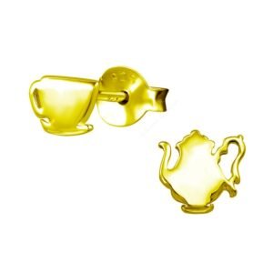 Quirky Teapot and Teacup Stud Earrings Gold Plated Sterling Silver - Gift forBoho Gift for Tea Lovers, Weddings, Birthdays, Bridesmaids - Statement Jewelry for Elegant Engagements - Image 1