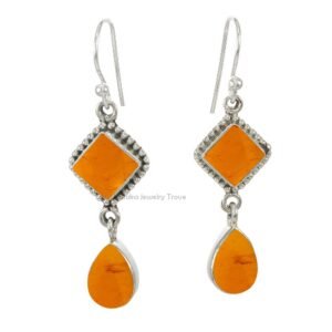 925 Sterling Silver Amber Dangle Earrings for Women/Men - Image 1
