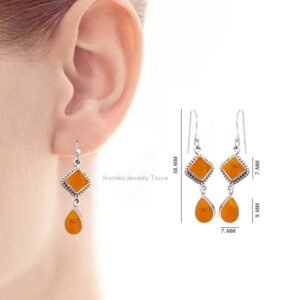 925 Sterling Silver Amber Dangle Earrings for Women/Men - Image 2