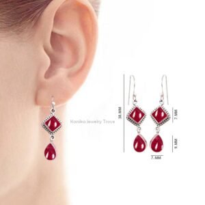 925 Sterling Silver Ruby Dangle Earrings for Women/Men - Image 2