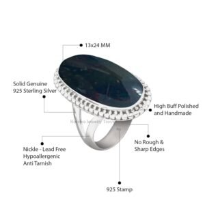 925 Sterling Silver Bloodstone Womens Rings for Women/Men - Image 4