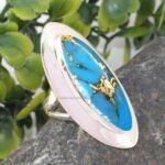 925 Sterling Silver Blue Copper Turquoise Womens Rings for Women/Men - Image 3