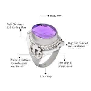 925 Sterling Silver Amethyst Womens Rings for Women/Men - Image 4
