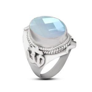 925 Sterling Silver Aqua Chalcedony Womens Rings for Women/Men
