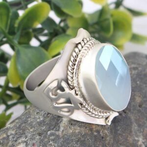 925 Sterling Silver Aqua Chalcedony Womens Rings for Women/Men - Image 3