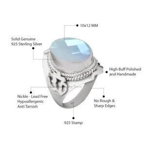 925 Sterling Silver Aqua Chalcedony Womens Rings for Women/Men - Image 4