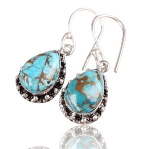 Bohemian Turquoise Teardrop Earrings - 925 Silver Art Deco Birthstone Jewelry for Women - Ideal Gift for Daughter, Bridesmaid, Engagement, Wedding - Image 1