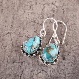 Bohemian Turquoise Teardrop Earrings - 925 Silver Art Deco Birthstone Jewelry for Women - Ideal Gift for Daughter, Bridesmaid, Engagement, Wedding - Image 2