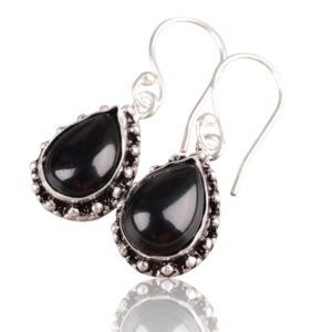 Elegant Teardrop Black Onyx Earrings in Sterling Silver | Boho Birthstone Jewelry | Gift for Women, Bridesmaids, or Her Special Day - Image 1