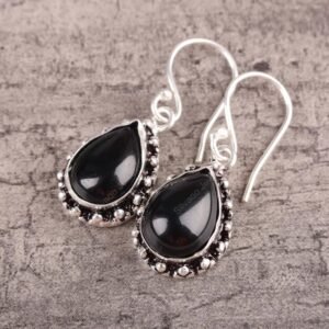 Elegant Teardrop Black Onyx Earrings in Sterling Silver | Boho Birthstone Jewelry | Gift for Women, Bridesmaids, or Her Special Day - Image 2