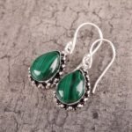Bohemian Silver Malachite Earrings - Statement Birthstone Gift for Her, Bridesmaids, Wedding & Engagement - Image 2