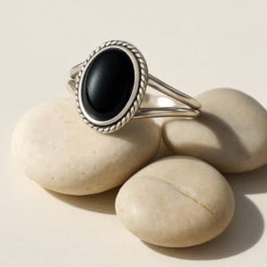 black onyx oval gemstone lucky ring