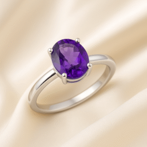 Oval Gemstone Solitaire Ring in Sterling Silver - Image 5