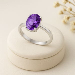Oval Gemstone Solitaire Ring in Sterling Silver - Image 4